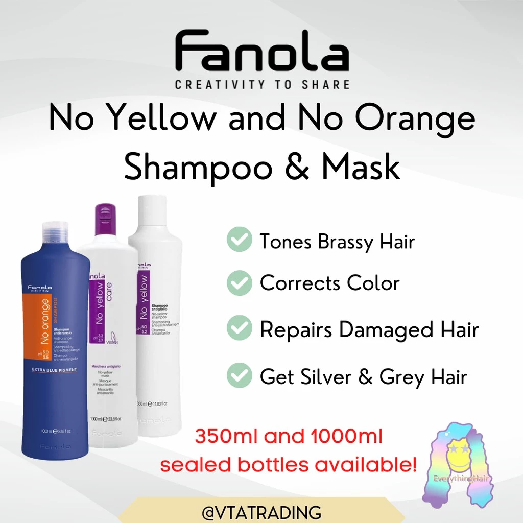 Fanola No Yellow & No Orange Shampoo and Mask 350ml & 1000ml Sealed Bottles