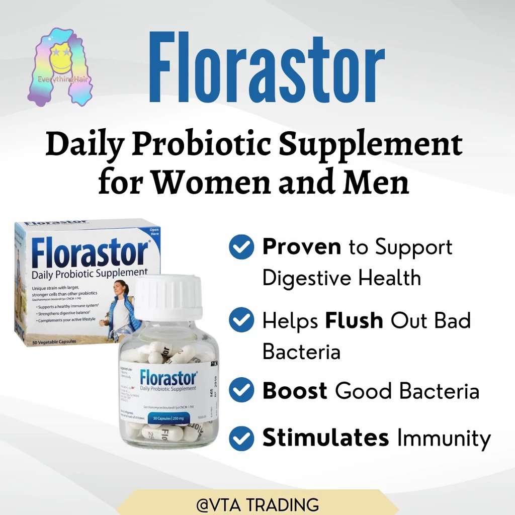 FREE SHIPPING Florastor Daily Probiotic Supplement for Women and Men 50 vegetarian capsules